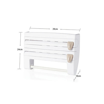 3-in-1 Aluminiumfolie und Film Dispenser – Multifunktionale Küchen Aufbewahrung, ABS Material, Mit Haken und Messer, 39x10x24 cm