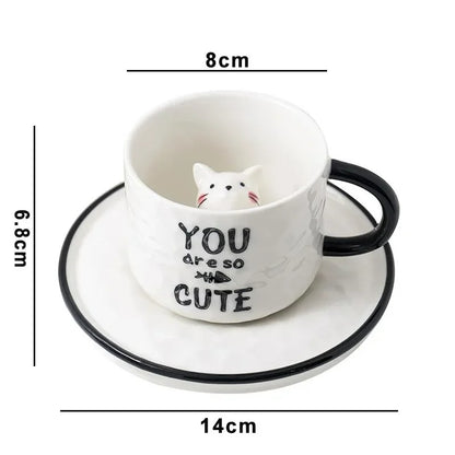 Keramik Katzenbecher mit Pfotendesign – 3D Tassen-Set mit Unterteller, für Kaffee & Tee