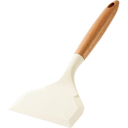 Silikon Spatel mit Breiter Schaufel, Antihaft Holzgriff, Ideal für Tamagoyaki und Fleisch, Küchenutensilien