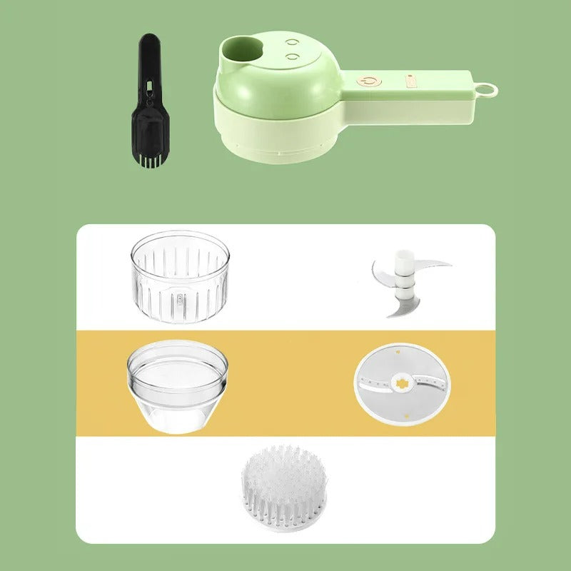 4-in-1 Elektrischer Gemüseschneider Set – Handheld Kabelloser Knoblauchhacker, Fleischwolf und Lebensmittelschneider – 40W