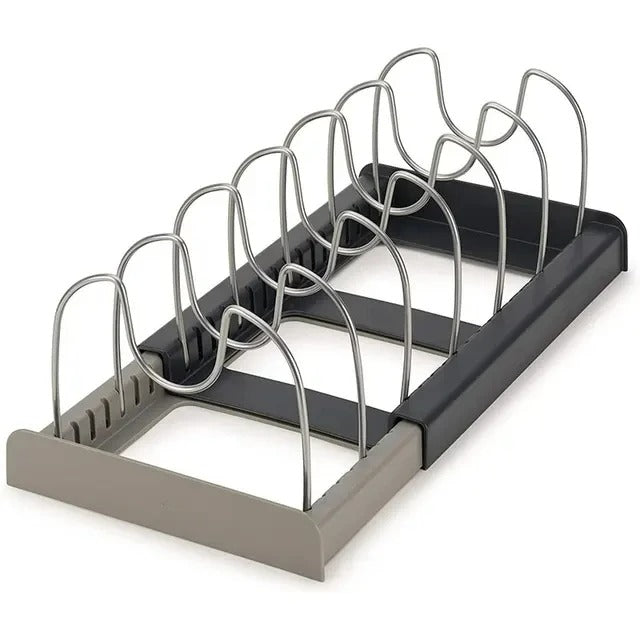 Ausziehbarer Küchenorganizer für Töpfe, Pfannen, Schneidebretter, Edelstahl und Kunststoff, 30,5–56 cm