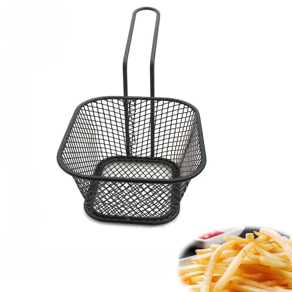 Mini Edelstahl Frittierkorb mit Griff – Praktisches Küchentool für Pommes & Snacks – 10,5 x 8,5 x 6,5 cm – Silber, Schwarz, Gold