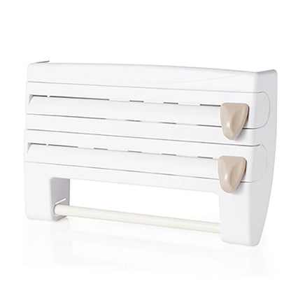 3-in-1 Aluminiumfolie und Film Dispenser – Multifunktionale Küchen Aufbewahrung, ABS Material, Mit Haken und Messer, 39x10x24 cm
