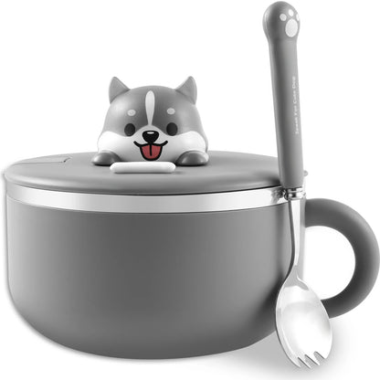Ramen Bowl 1200ml – Edelstahl Nudelkocher mit Deckel, Anti-Verbrühung Design, Inkl. Löffel und Gabel