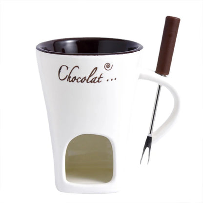 Mini Fondue Set – Keramischer Fondue Maker für Schokolade, Käse und Butter, inkl. Gabeln