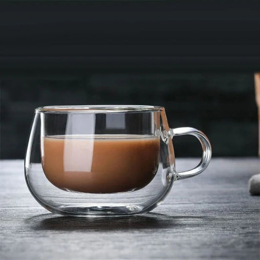 Doppelwandige Glastasse aus Borosilikatglas, 150-350 ml, hitzebeständig, mit Griff