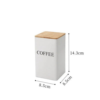 Kaffeebohnenglas mit Bambusdeckel, Teekaffeegerät Zucker Aufbewahrungskrug, Eisenbehälter, Küchenaufbewahrung, 8,5x8,5x14,3 cm