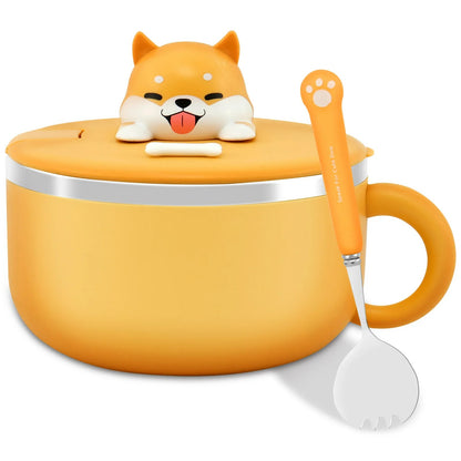 Ramen Bowl 1200ml – Edelstahl Nudelkocher mit Deckel, Anti-Verbrühung Design, Inkl. Löffel und Gabel