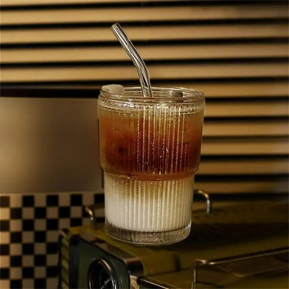 Glas Kaffeebecher mit Deckel und Strohhalm, hitzebeständiges Glas, Trinkbecher, 400ml