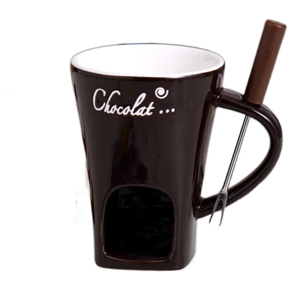 Mini Fondue Set – Keramischer Fondue Maker für Schokolade, Käse und Butter, inkl. Gabeln