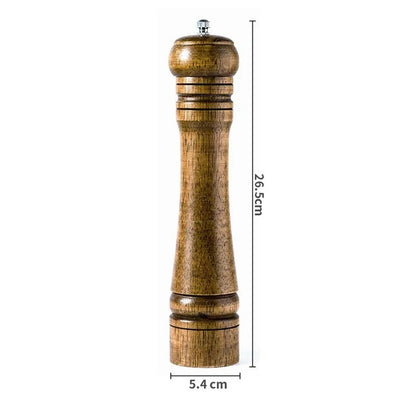 Eichenholz Pfeffer- und Gewürzmühle Set – Handbetrieben, Verstellbare Keramikmühle, 14cm, 21cm, 26cm