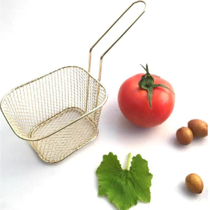 Mini Edelstahl Frittierkorb mit Griff – Praktisches Küchentool für Pommes & Snacks – 10,5 x 8,5 x 6,5 cm – Silber, Schwarz, Gold