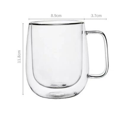 Doppelwandige Glastasse aus Borosilikatglas, 150-350 ml, hitzebeständig, mit Griff