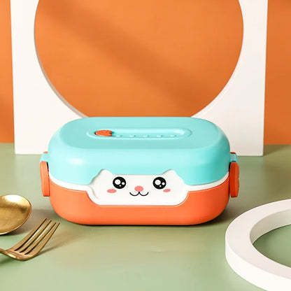 Bento Lunchbox für Kinder, Cartoon Anime, rechteckig, auslaufsicher, tragbar, für Schule, Mikrowellengeeignet, 700ml, Gelb/Orange/Blau
