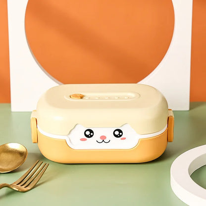 Bento Lunchbox für Kinder, Cartoon Anime, rechteckig, auslaufsicher, tragbar, für Schule, Mikrowellengeeignet, 700ml, Gelb/Orange/Blau