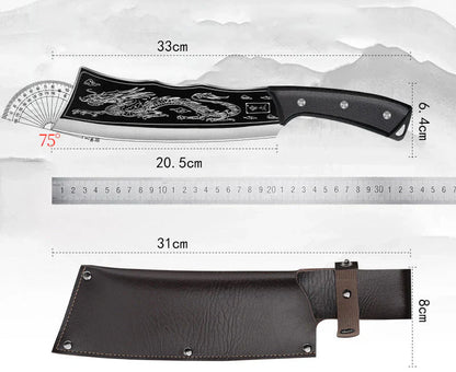 Handgefertigtes Drachenmesser aus 4cr13 Stahl, 3D-Drachen-Gravur, scharfe Klinge, ergonomischer Holzgriff