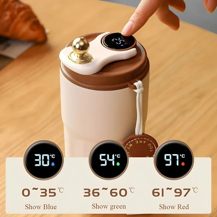 Moderne Thermoskanne mit Temperaturanzeige, 450ml Edelstahl, 5 Farben, hält Getränke heiß oder kalt