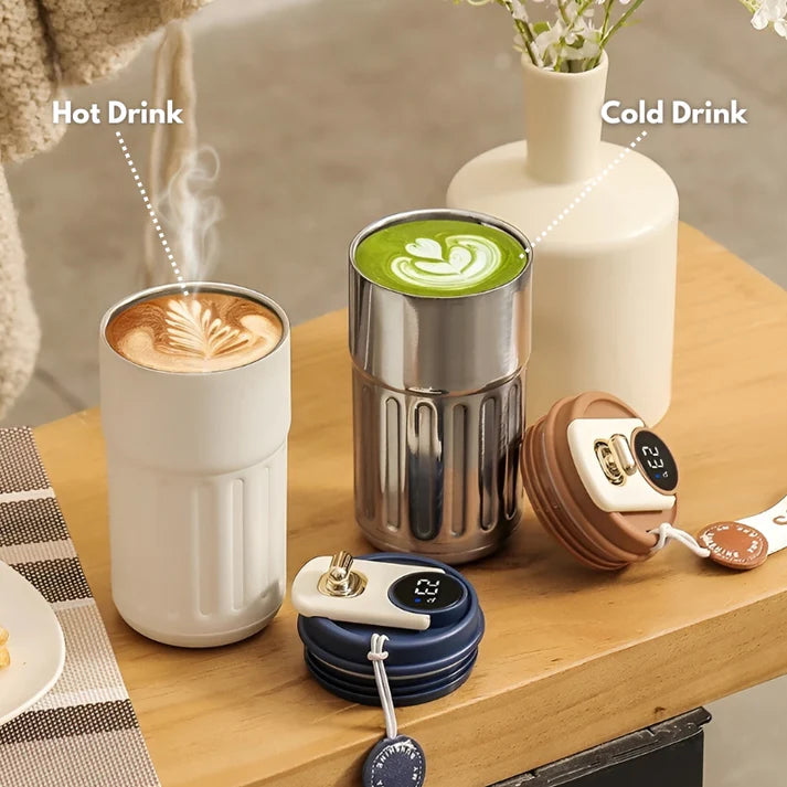 Moderne Thermoskanne mit Temperaturanzeige, 450ml Edelstahl, 5 Farben, hält Getränke heiß oder kalt