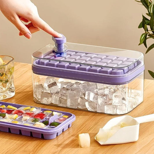 Eiswürfelform mit Druckmechanismus, mühelose Freigabe der Eiswürfel, Aufbewahrungsbox
